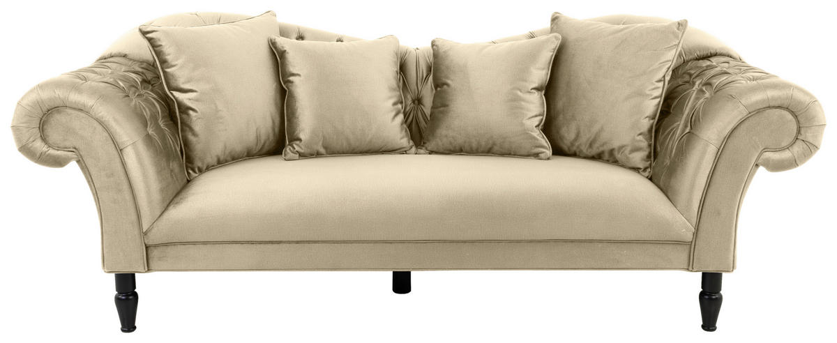 3-SITZER-SOFA in Velours Beige  - Beige/Schwarz, Design, Holz/Textil (242/91/104cm) - MID.YOU