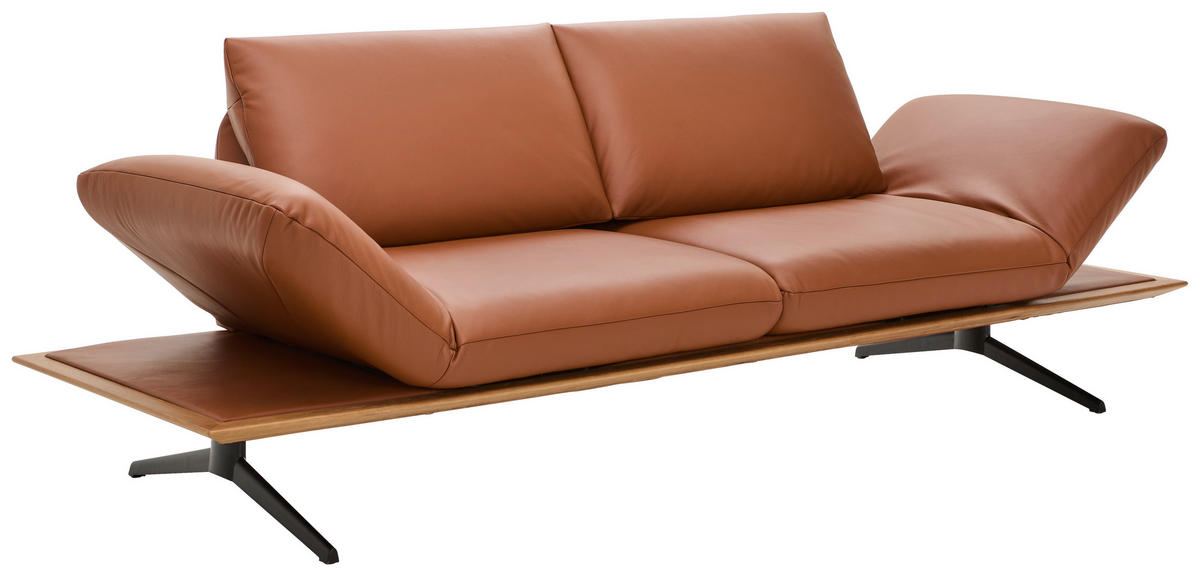 2,5-SITZER in Echtleder Braun  - Schwarz/Braun, Design, Leder/Metall (236/115/88cm) - Dieter Knoll