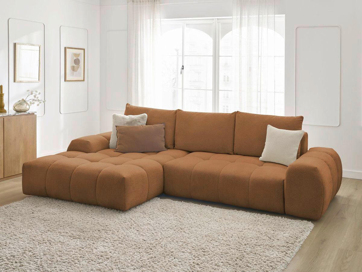 ECKSCHLAFSOFA EVEREST  mit Rücken echt, Armteil links, Armteil rechts Flachgewebe Orange  - Schwarz/Orange, MODERN, Kunststoff/Textil (180/318cm) - Livetastic