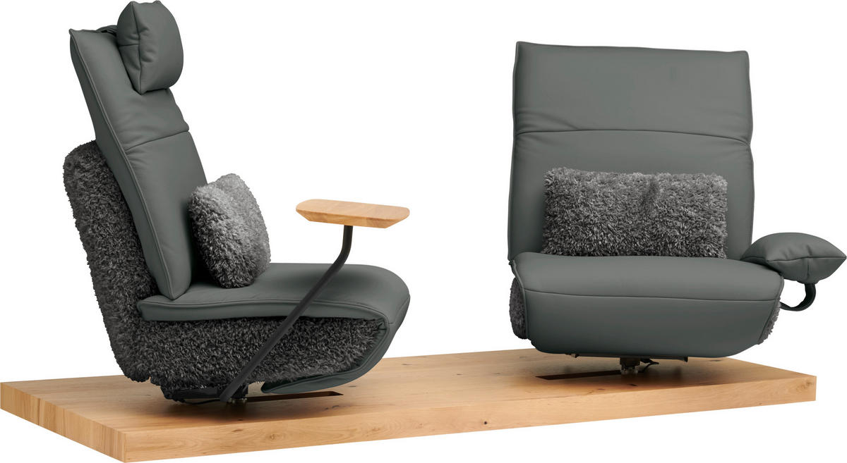 2-SITZER-SOFA Hochflor Echtleder Anthrazit, Grau  - Anthrazit/Schwarz, Design, Leder/Holz (240/65/104cm) - Koinor