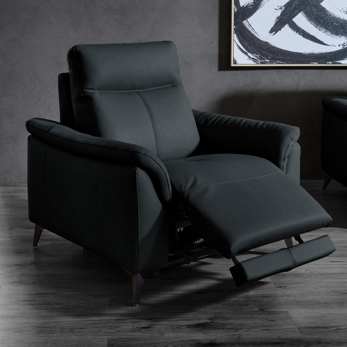 SESSEL in Echtleder Dunkelblau  - Schwarz/Dunkelblau, Design, Leder/Metall (105/107/98cm) - Belluti