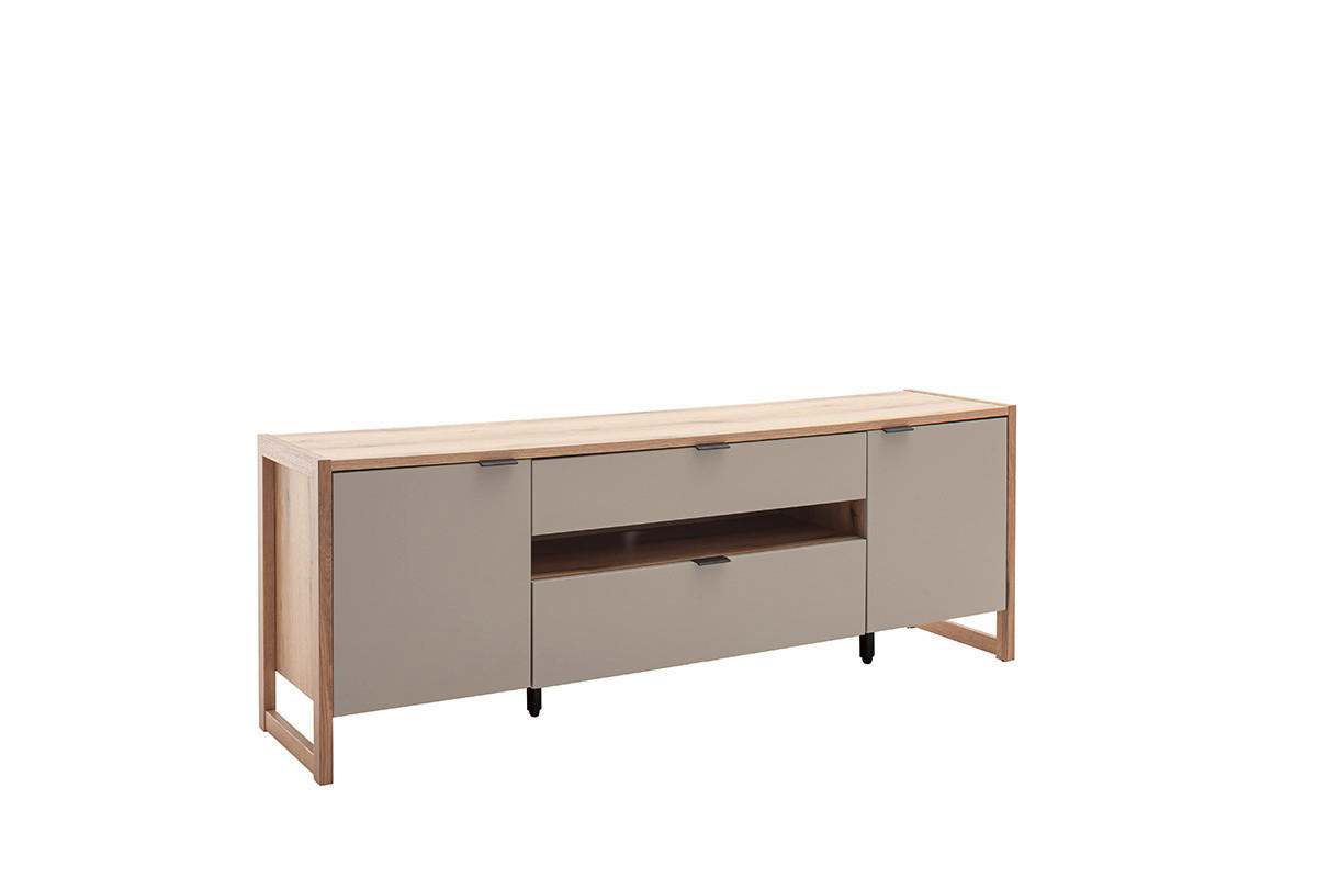 TV-ELEMENT Grau, Schwarz, Eichefarben  185/67/44 cm  - Eichefarben/Anthrazit, Design, Holzwerkstoff/Metall (185/67/44cm) - Hom`in