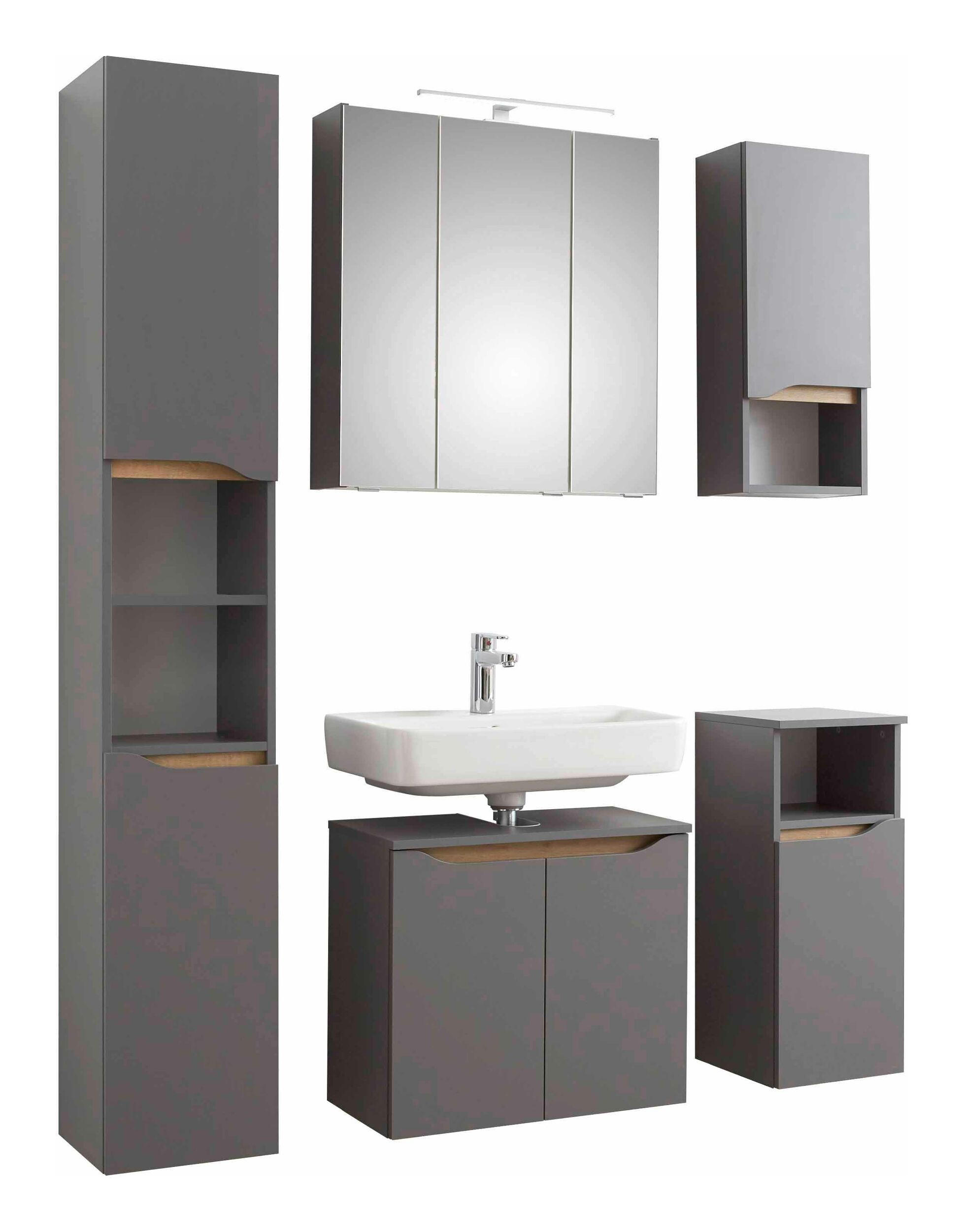 BADEZIMMER 5-teilig  in 125 cm  - Dunkelgrau/Eichefarben, KONVENTIONELL, Glas/Holzwerkstoff (125cm) - Pelipal