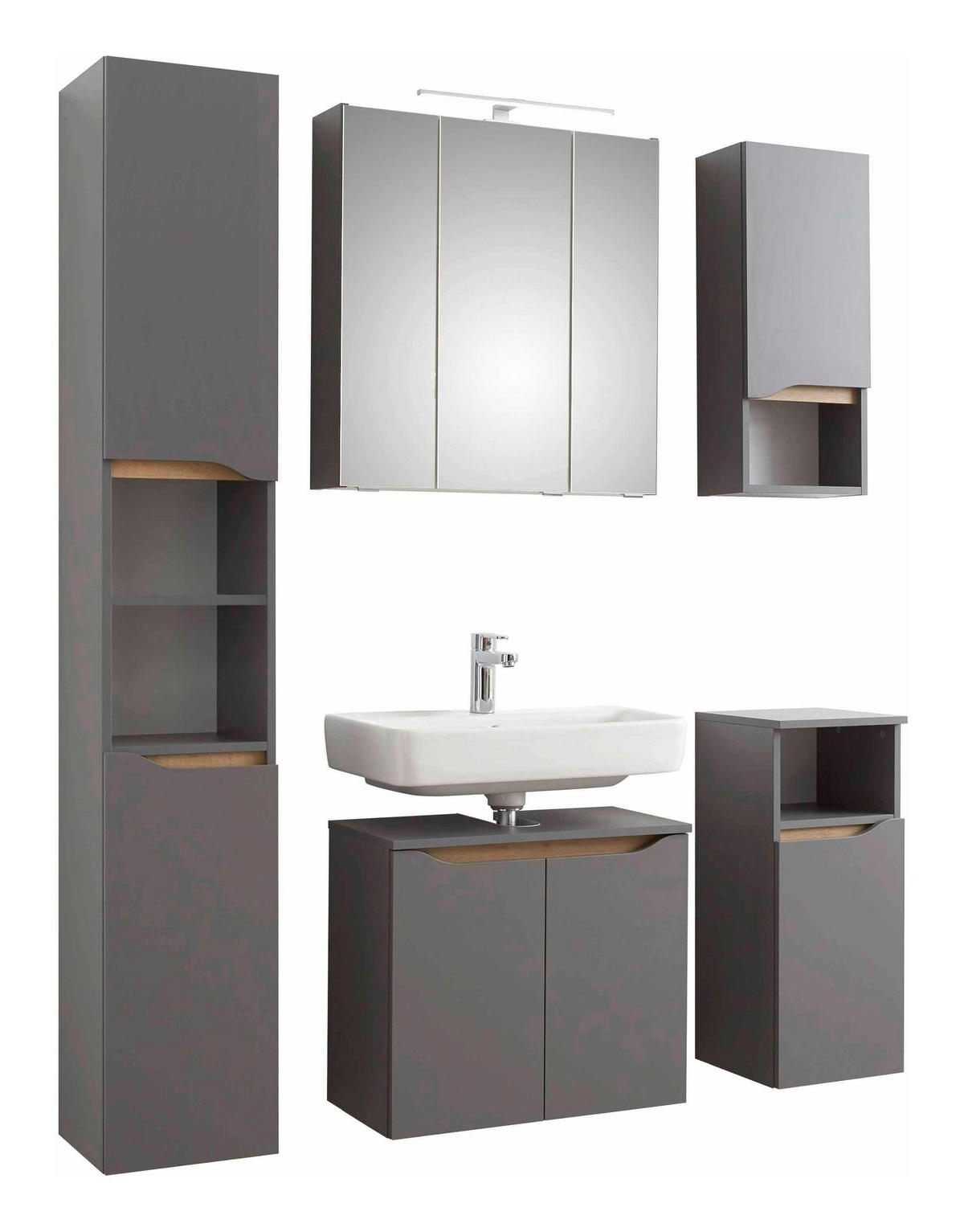 BADEZIMMER 5-teilig  in 125 cm  - Eichefarben/Dunkelgrau, KONVENTIONELL, Glas/Holzwerkstoff (125cm) - Pelipal