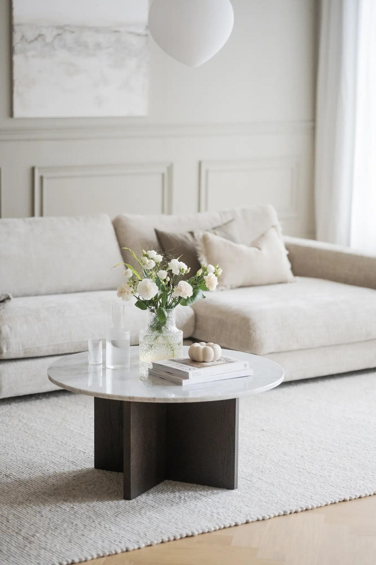 SOFFBORD i trä, sten 90/90/42 cm  - vit/mörkbrun, Klassisk, trä/sten (90/90/42cm) - Rowico