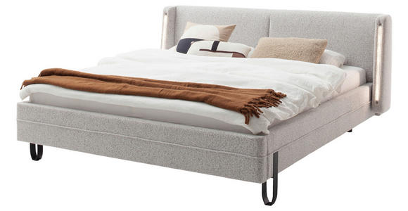 POLSTERBETT Beleuchtung 140/200 cm in Creme - Creme/Schwarz, MODERN, Textil/Metall (140/200cm) - Novel
