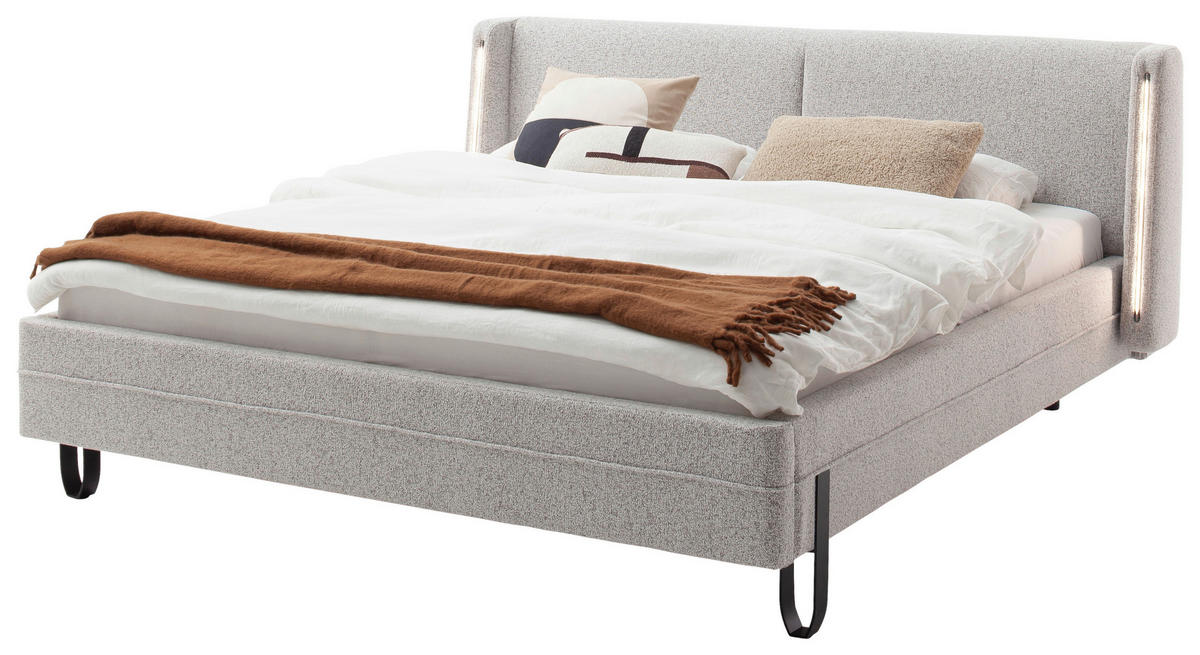 POLSTERBETT 180/200 cm  in Hellgrau  - Hellgrau/Schwarz, Modern, Textil/Metall (180/200cm) - Novel