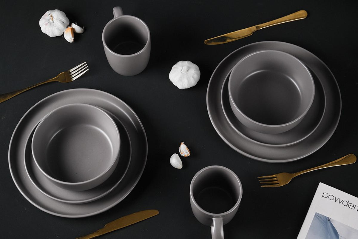 KOMBISERVICE Grau Salerno 16-teilig 4 Personen  - Grau, Trend, Keramik - Novel