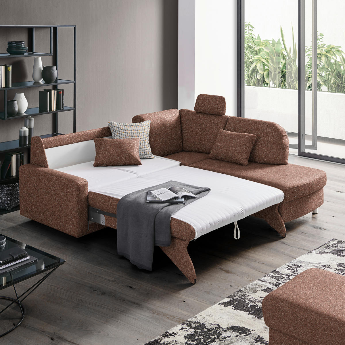 ECKSOFA  in Mikrovelours Terracotta  227/208 cm  - Terracotta/Alufarben, KONVENTIONELL, Textil/Metall (227/208cm) - Sedda