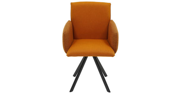 ARMLEHNSTUHL  Sitzfläche 180° drehbar, automatische Rückholfunktion Webstoff, Mikrofaser  - Schwarz/Orange, Design, Textil/Metall (60/96/61cm) - Linea Natura