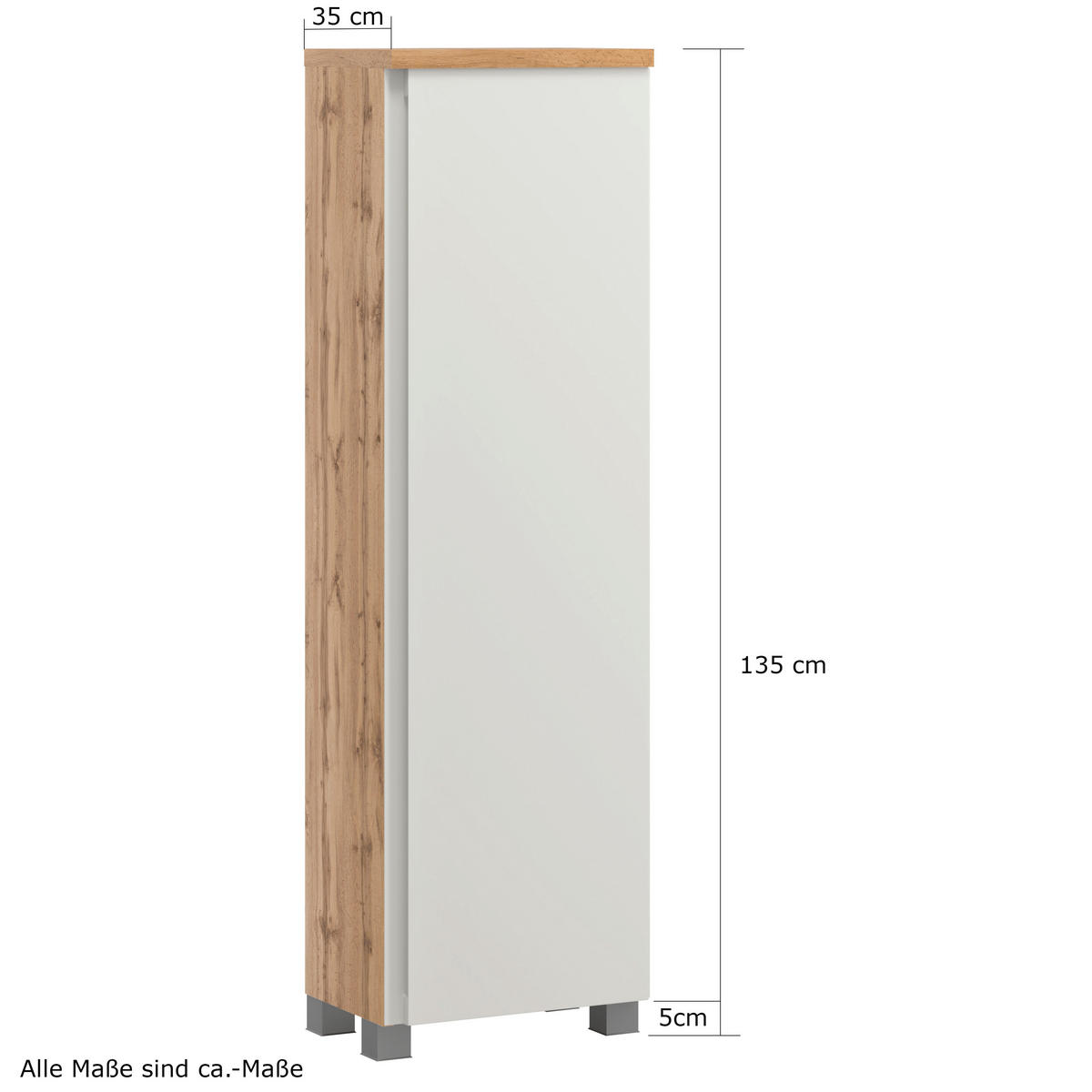 MIDISCHRANK 40/130/35 cm  - Weiss/Eiche Wotan, Modern, Holzwerkstoff/Kunststoff (40/130/35cm) - Held