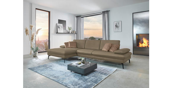ECKSOFA in Echtleder Hellbraun 157/325 cm - Hellbraun/Schwarz, Design, Leder/Metall (157/325cm) - Dieter Knoll