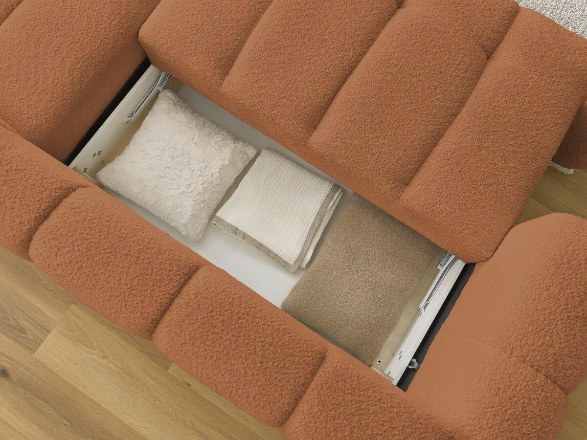 ECKSCHLAFSOFA FUJI Bouclé Orange  inkl.  - Schwarz/Orange, MODERN, Kunststoff/Textil (292/160cm)