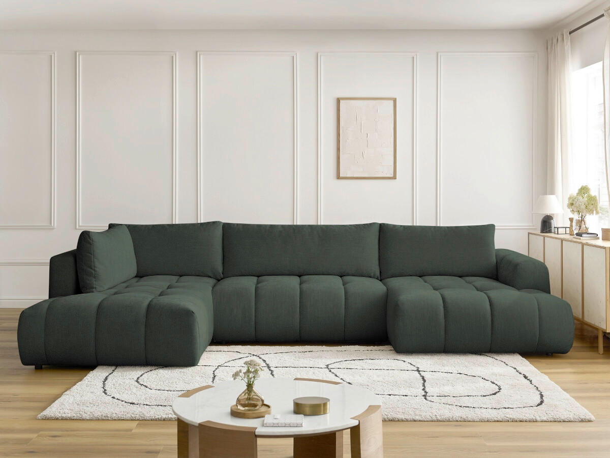 WOHNLANDSCHAFT  FUJI  Grün Leinenoptik  - Schwarz/Grün, MODERN, Kunststoff/Textil (204/377/160cm)