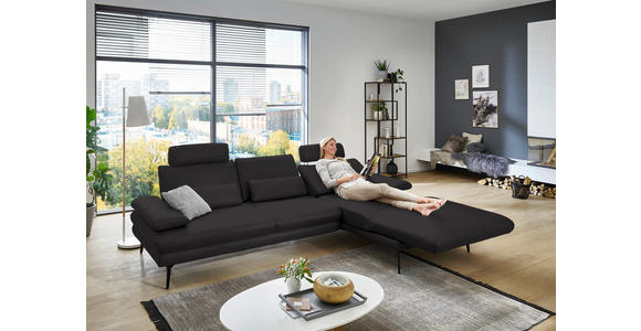 ECKSOFA in Echtleder Dunkelbraun 310/180 cm - Dunkelbraun/Schwarz, Design, Leder/Metall (310/180cm) - Dieter Knoll