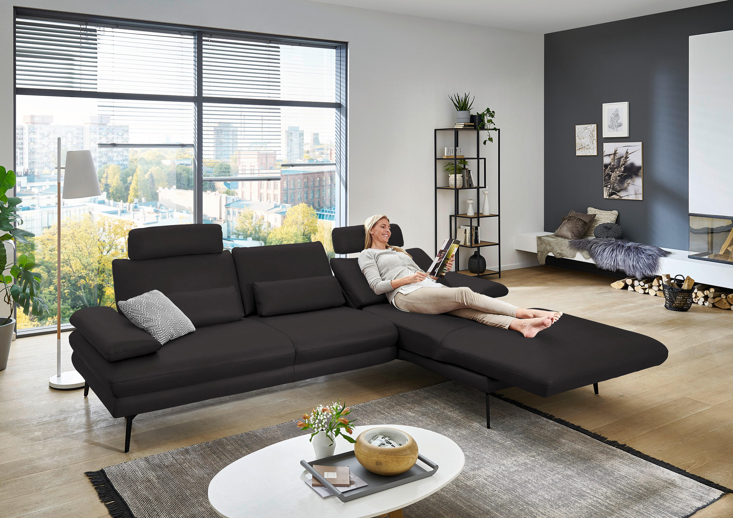 ECKSOFA in Echtleder Dunkelbraun  - Dunkelbraun/Schwarz, Design, Leder/Metall (310/180cm) - Dieter Knoll