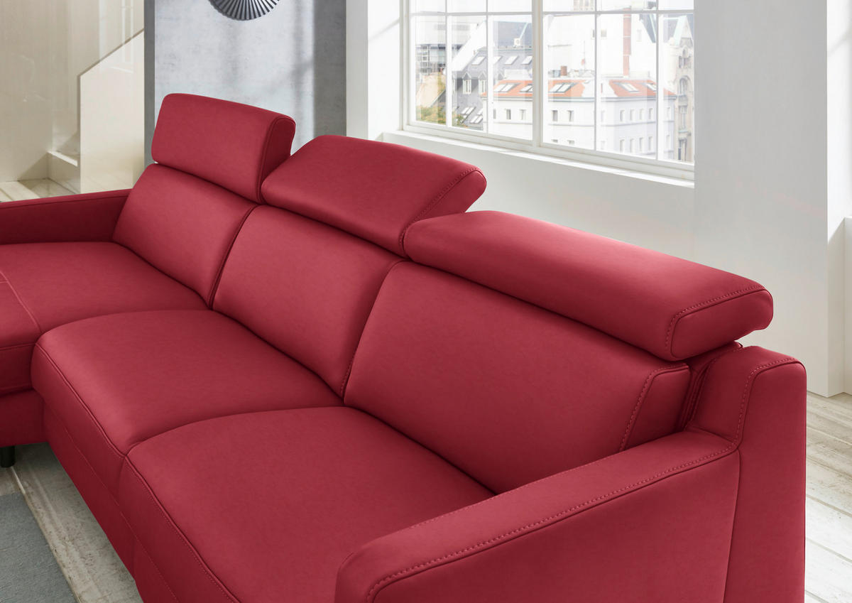 ECKSOFA in Echtleder Rot  - Chromfarben/Rot, Design, Leder/Metall (176/291cm) - Valdera