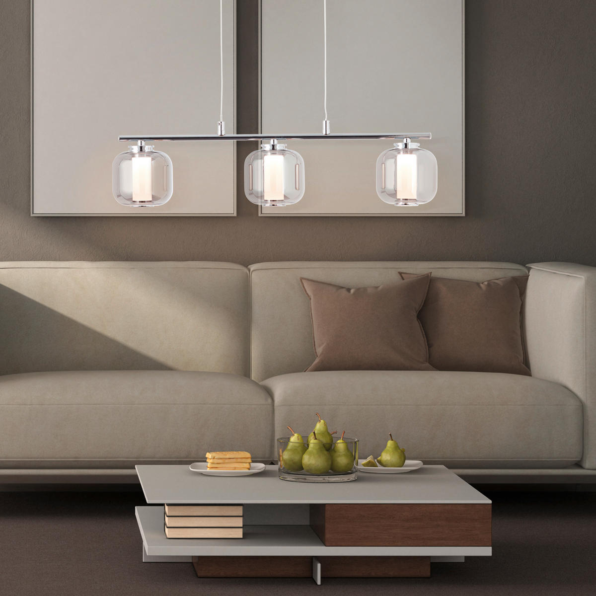 LED-HÄNGELEUCHTE 56,5/11/131 cm    - Chromfarben/Grau, Design, Glas/Kunststoff (56,5/11/131cm) - Brilliant