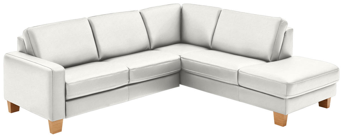 ECKSOFA in Echtleder Weiss  - Eiche Bianco/Weiss, Konventionell, Leder/Holz (257/235cm) - Valdera