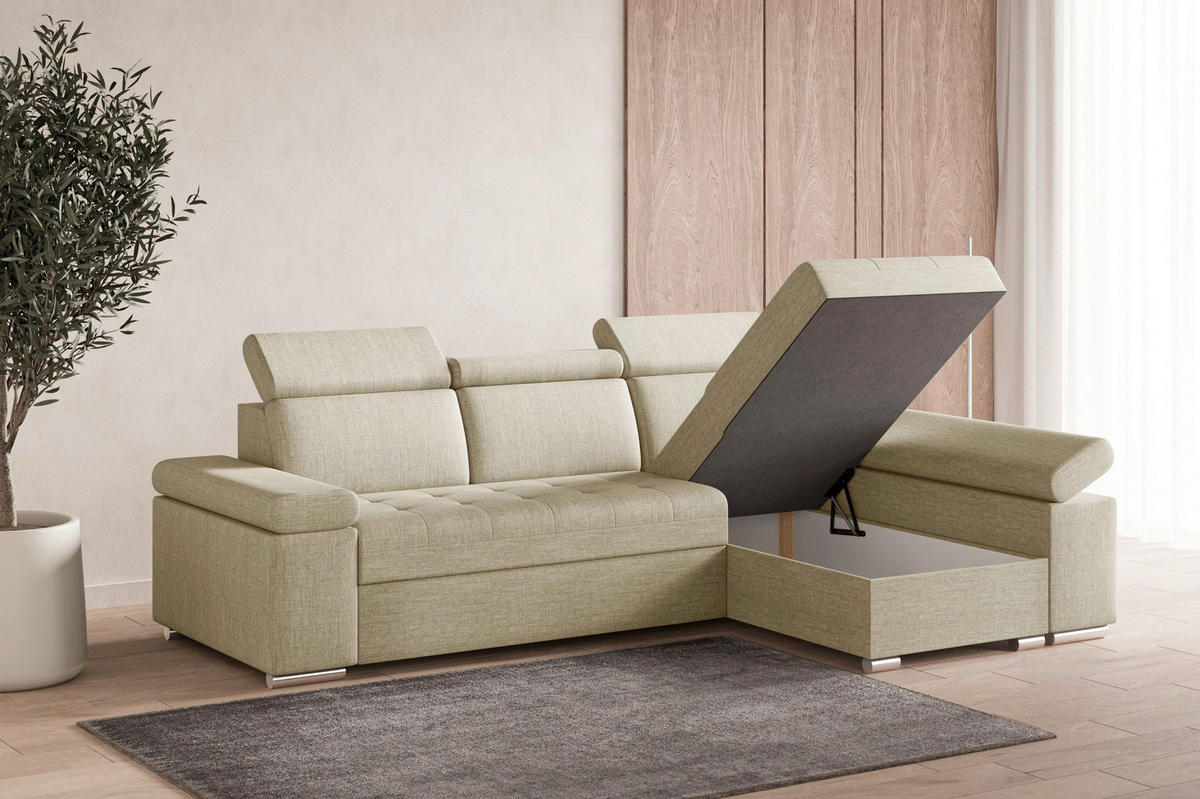 ECKSOFA TORONTO in Webstoff Creme  - Silberfarben/Creme, Design, Kunststoff/Textil (260/168cm) - MID.YOU