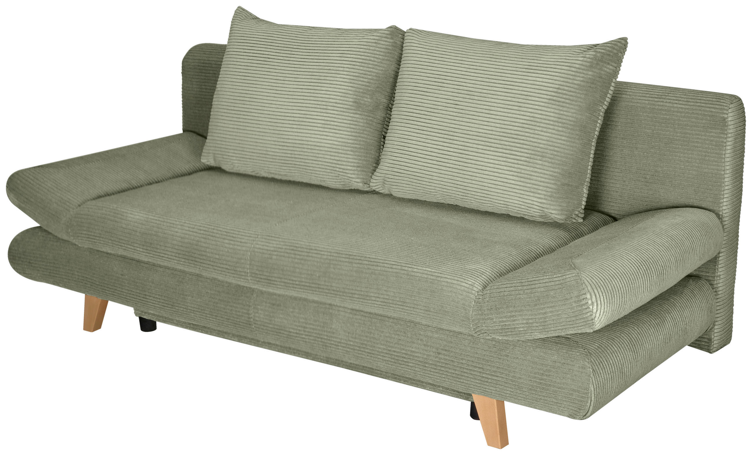SCHLAFSOFA Cord Salbeigrün  - Salbeigrün/Buchefarben, KONVENTIONELL, Holz/Textil (200/75/85cm) - Carryhome