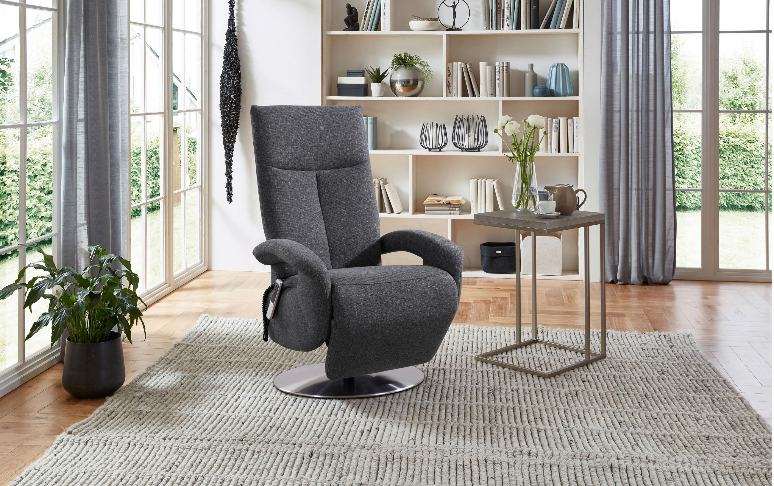 DREHSTUHL Flachgewebe Anthrazit  - Chromfarben/Anthrazit, KONVENTIONELL, Textil/Metall (74/112/82cm) - Sit & More