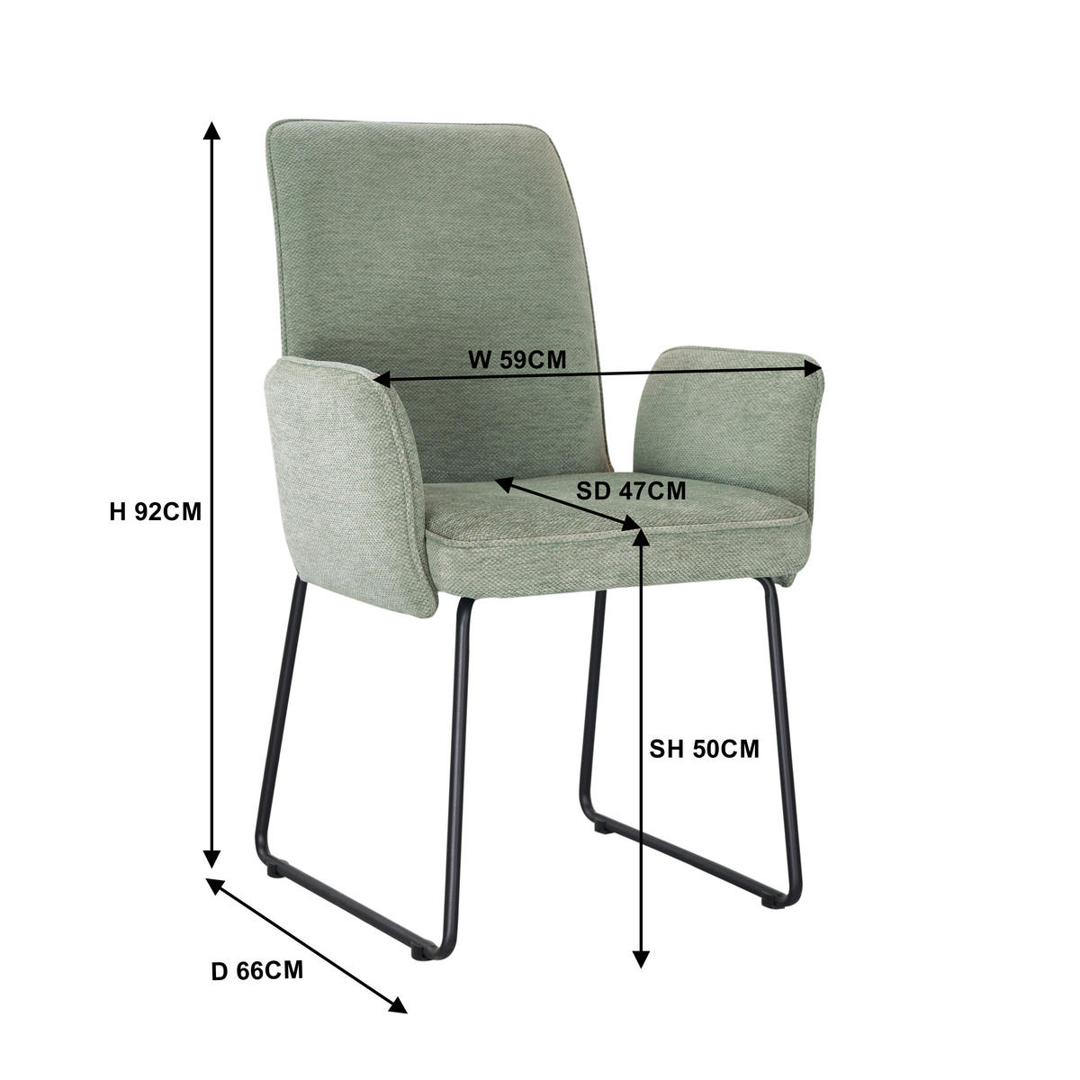 ARMLEHNSTUHL  Stoffauswahl Webstoff  - Schwarz/Hellgrün, Design, Textil/Metall (60/92/66cm) - Stylife