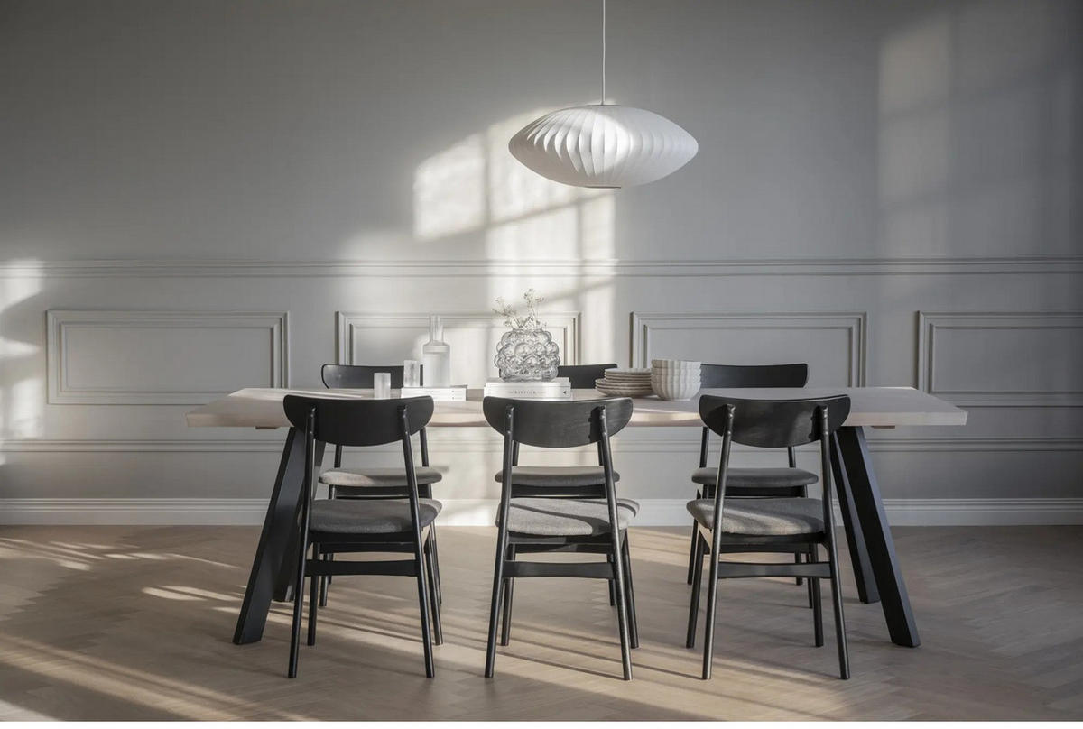 MATBORD i trä, metall 240/100/75 cm   - ek Bianco/svart, Design, metall/trä (240/100/75cm) - Rowico