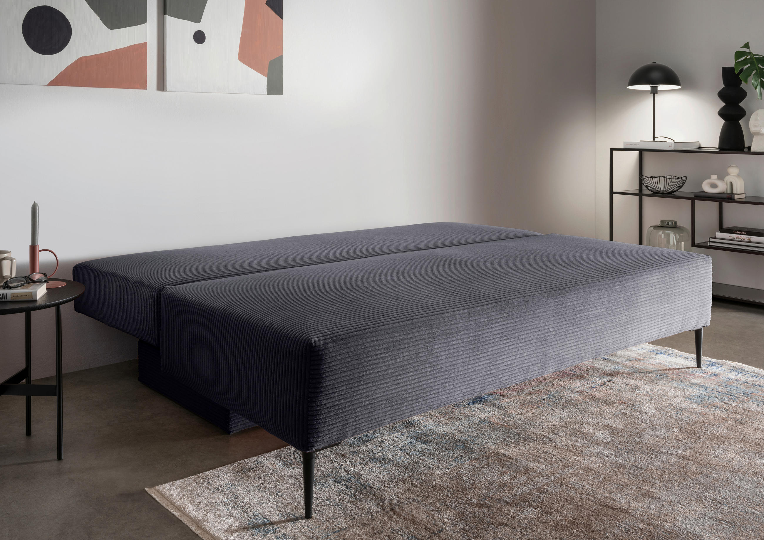 SCHLAFSOFA Cord Grau  - Schwarz/Grau, MODERN, Textil/Metall (198/90/100cm) - Livetastic