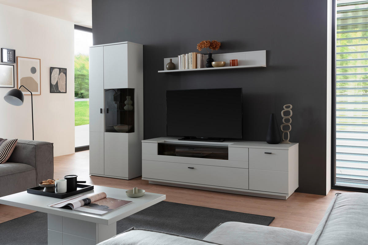 WOHNWAND  in Weiß, Eichefarben  280/199/50 cm  - Eichefarben/Anthrazit, Design, Glas/Holzwerkstoff (280/199/50cm) - Stylife