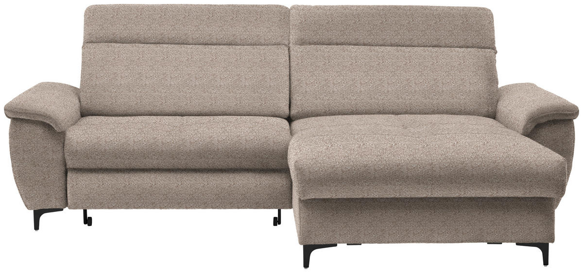 ECKSOFA in Chenille Hellbraun  - Hellbraun/Schwarz, Design, Textil/Metall (185/256cm) - Stylife