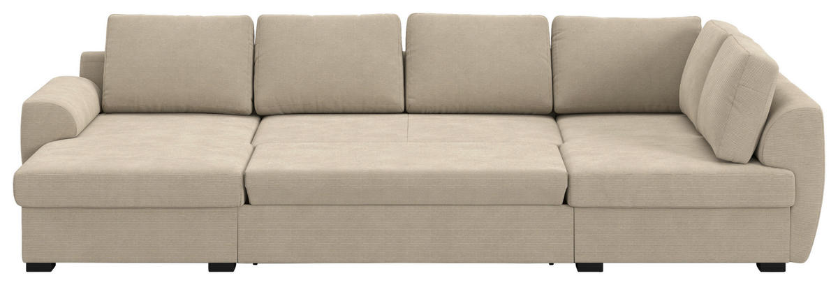 SJEDEĆA GARNITURA tekstil  smeđa   - smeđa/crna, Trend, tekstil/plastika (154/327/86cm) - MID.YOU