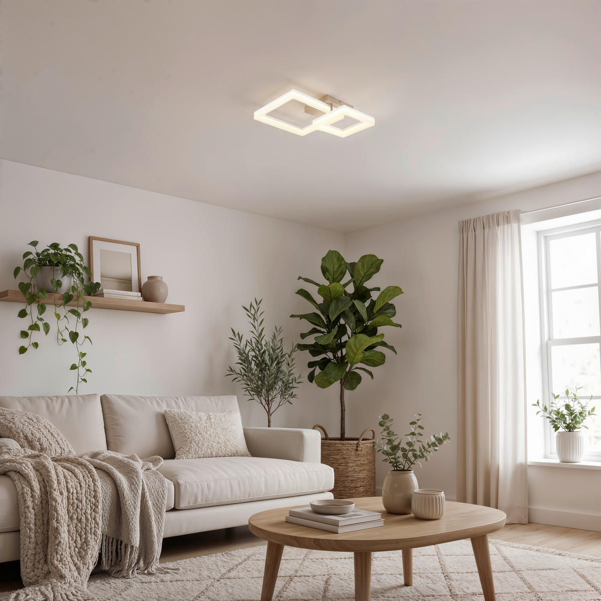 LED MENNYEZETI LÁMPA - áttetsző/homokszínű, Design, műanyag/fém (62,5/46,5/12,3cm)