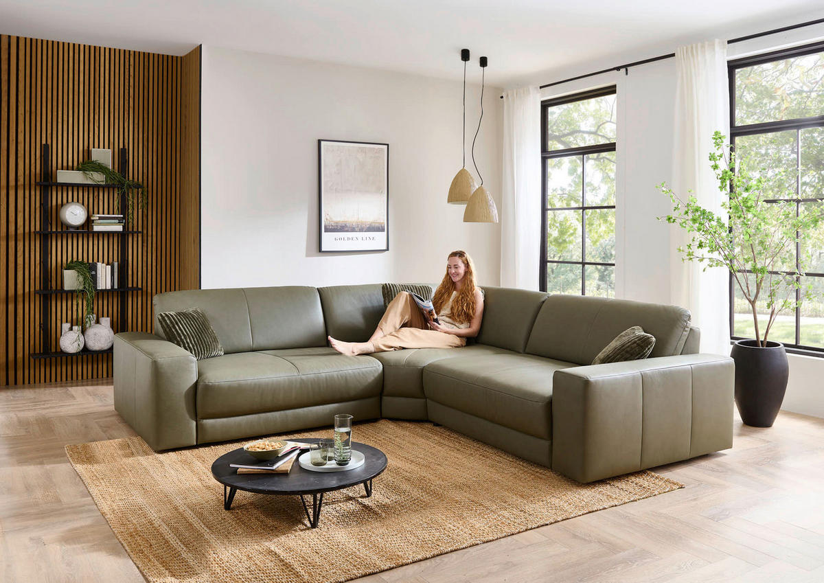 ECKSOFA Niels Andersson Olivgrün Echtleder  - Schwarz/Olivgrün, Design, Leder/Kunststoff (285/285cm) - Niels Andersson