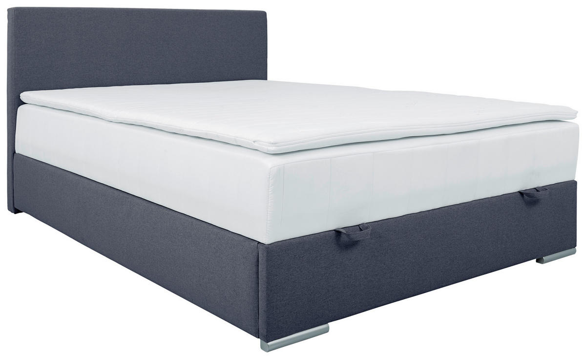 BOX-ÁGY 140/200 cm  sötétkék  - sötétkék/króm, Konventionell, műanyag/textil (140/200cm) - Carryhome