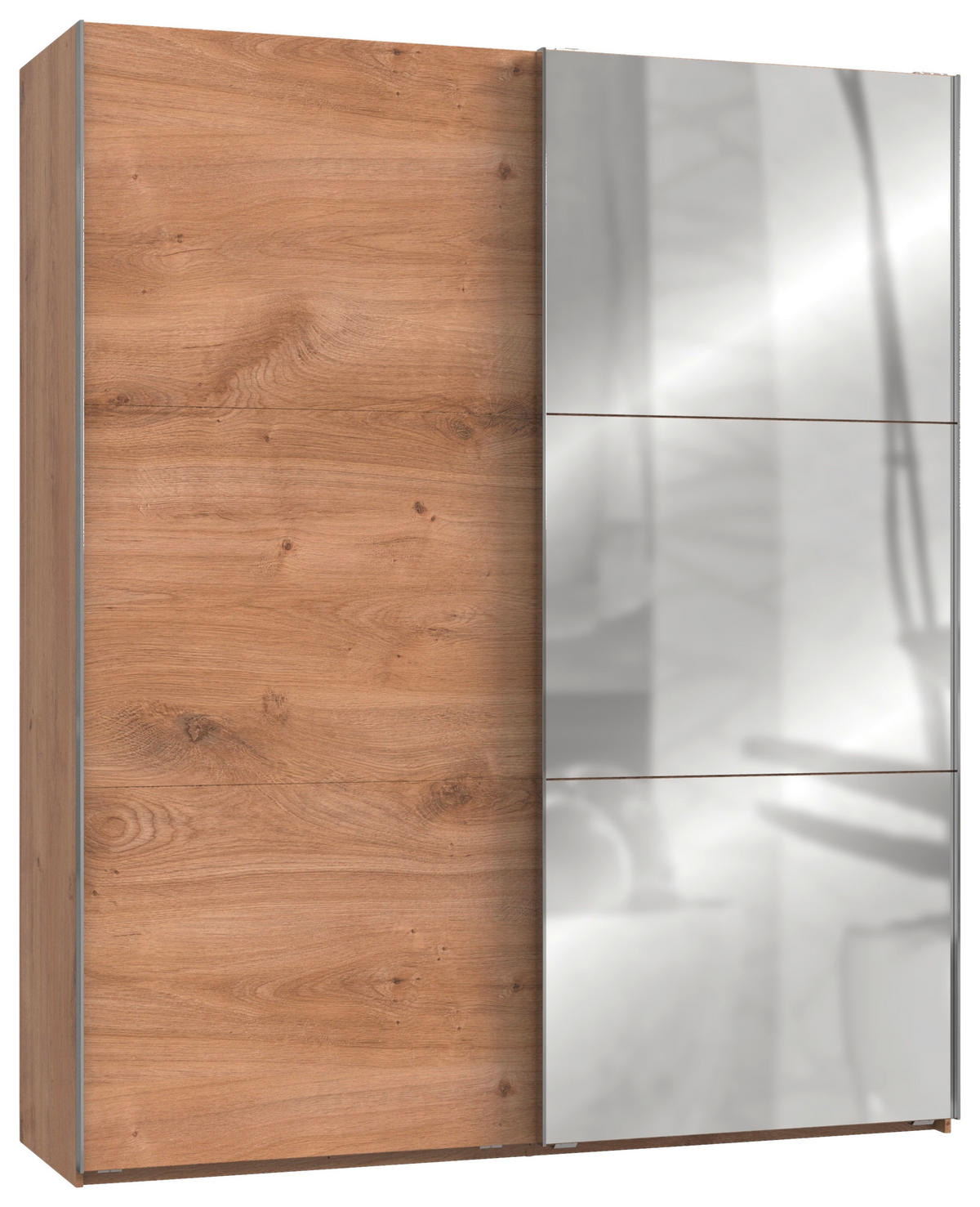 SCHWEBETÜRENSCHRANK Silberfarben, Eichefarben  - Chromfarben/Eichefarben, Modern, Holzwerkstoff (200/236/65cm) - MID.YOU