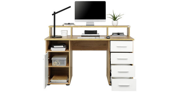 SCHREIBTISCH 138/67/92 cm - Eichefarben/Silberfarben, KONVENTIONELL, Holzwerkstoff/Kunststoff (138/67/92cm) - Cantus