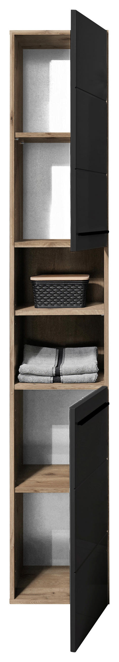 HOCHSCHRANK 34/190/31 cm  - Eichefarben/Schwarz, Basics, Holzwerkstoff/Kunststoff (34/190/31cm) - MID.YOU