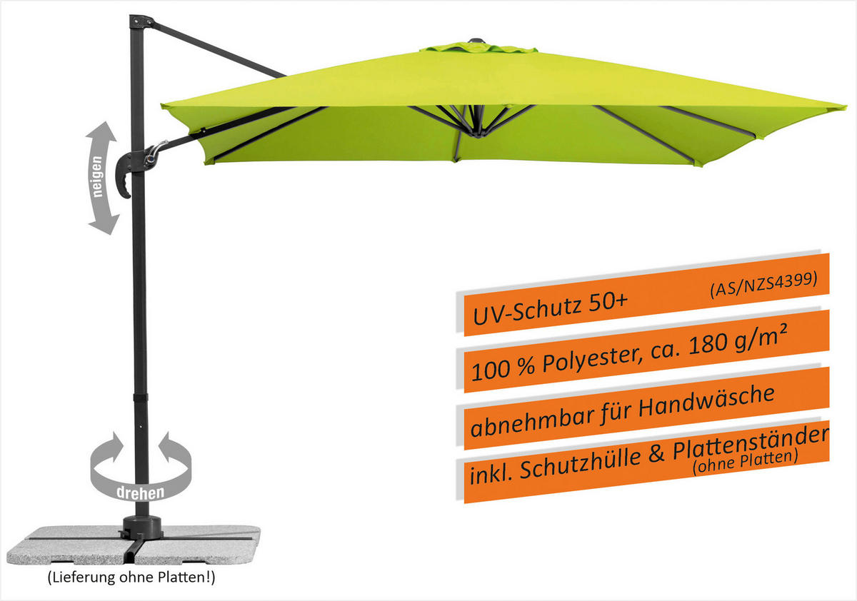 BOČNÍ SLUNEČNÍK 338/239/270 cm - zelená/antracitová, Basics, kov/textil (338/239/270cm)