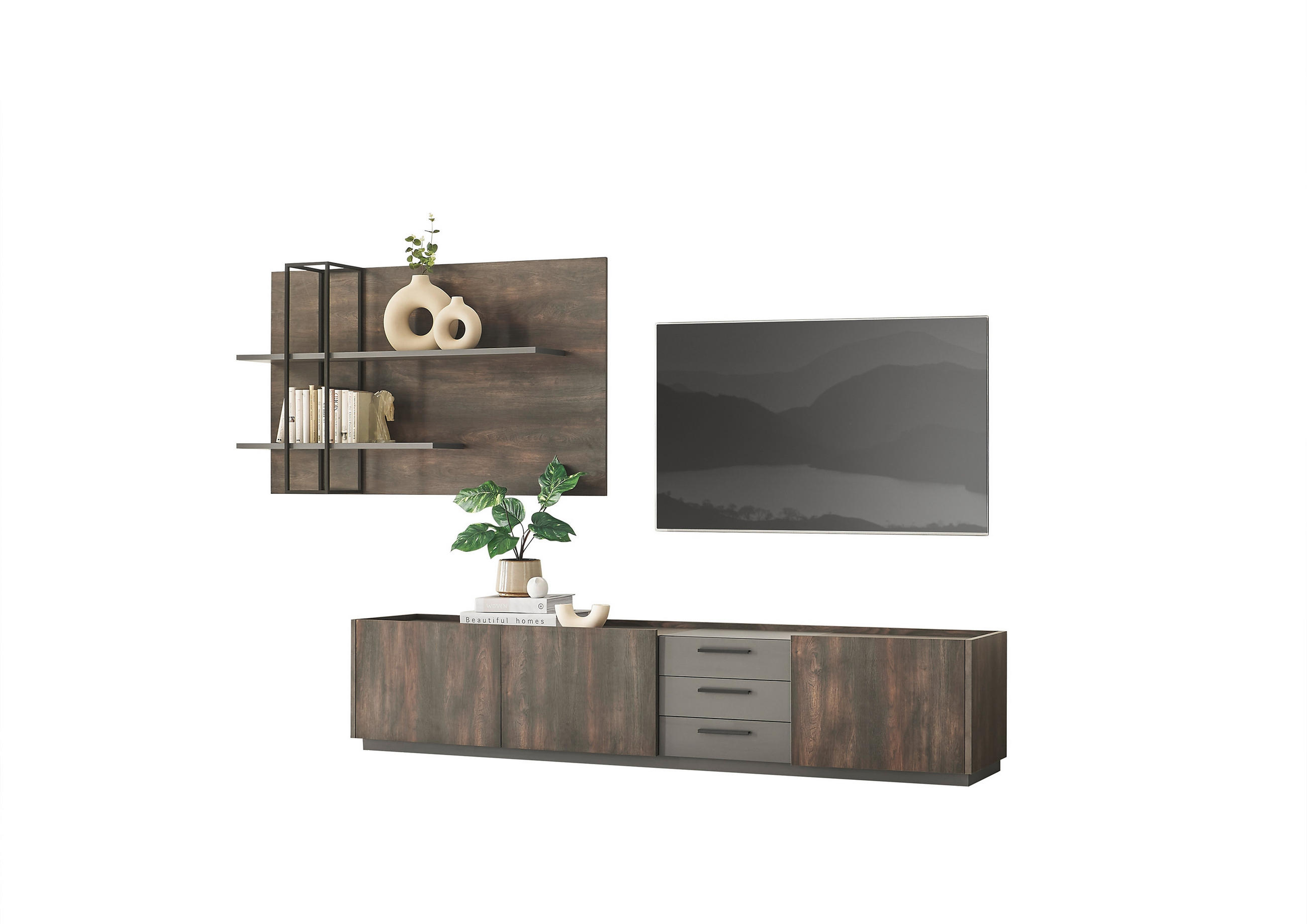 WOHNWAND 2-teilig  in Anthrazit, Eichefarben  316/180/45 cm  - Eichefarben/Anthrazit, Design, Holzwerkstoff/Metall (316/180/45cm) - MID.YOU
