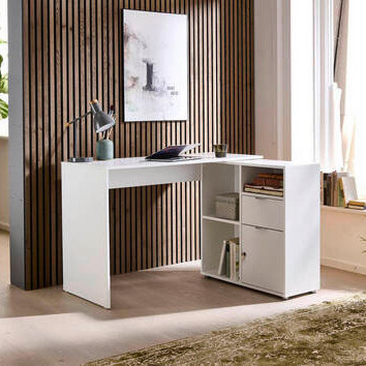 SCHREIBTISCHKOMBINATION 110/85/74 cm  in Weiß  - Weiß, MODERN, Holzwerkstoff (110/85/74cm) - MID.YOU