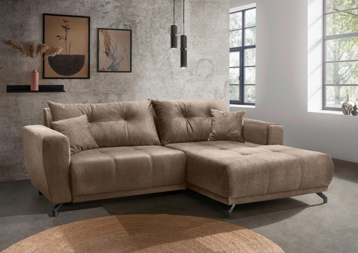 ECKSOFA Restato Hellbraun Velours  - Hellbraun/Schwarz, MODERN, Textil/Metall (246/177cm) - MID.YOU
