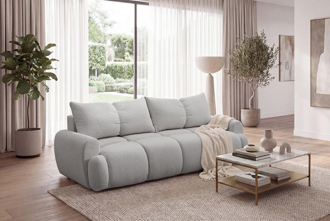 SCHLAFSOFA ALBA in Struktur Hellgrau  - Hellgrau/Schwarz, Design, Holz/Holzwerkstoff (242/93/104cm) - MID.YOU