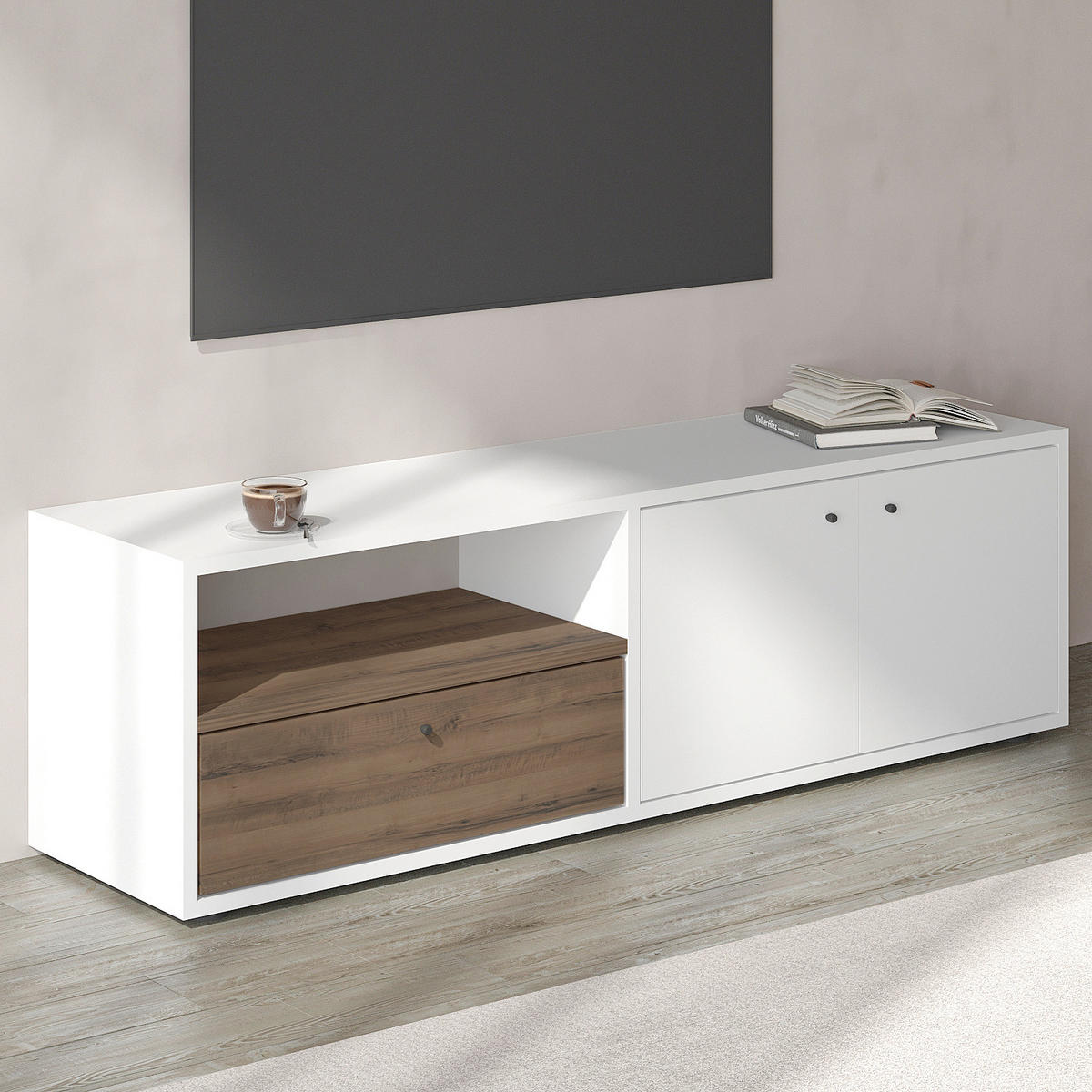 TV-BÄNK 35/42/136 cm  - vit/svart, Design, trämaterial (35/42/136cm) - Livetastic