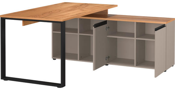 ECKSCHREIBTISCH 160/159/74 cm in Grau, Eichefarben - Eichefarben/Schwarz, MODERN, Holzwerkstoff/Metall (160/159/74cm) - Novel