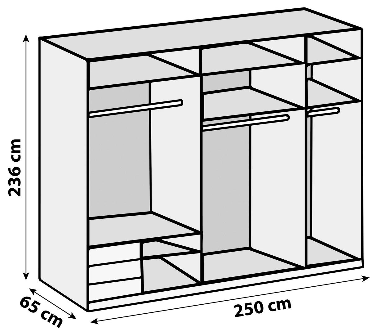 SCHWEBETÜRENSCHRANK in Hellgrau, Weiss Hochglanz  - Weiss Hochglanz/Chromfarben, Modern, Holzwerkstoff/Metall (250/236/65cm) - MID.YOU