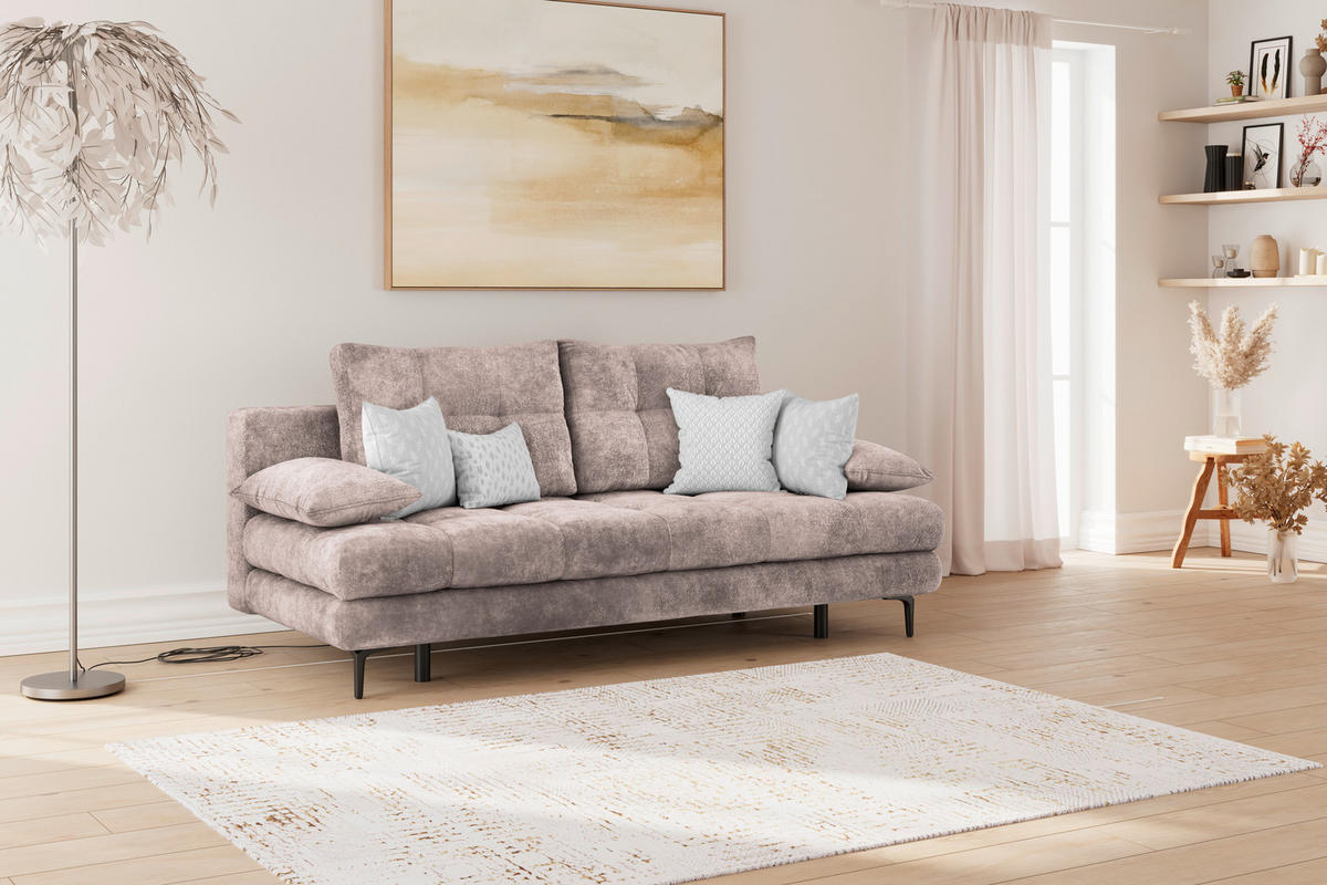 SCHLAFSOFA  mit Liegefunktion, Schlafen auf Sitzhöhe, Rücken echt Chenille Rosa  - Schwarz/Rosa, KONVENTIONELL, Textil/Metall (203/94/96cm) - Carryhome