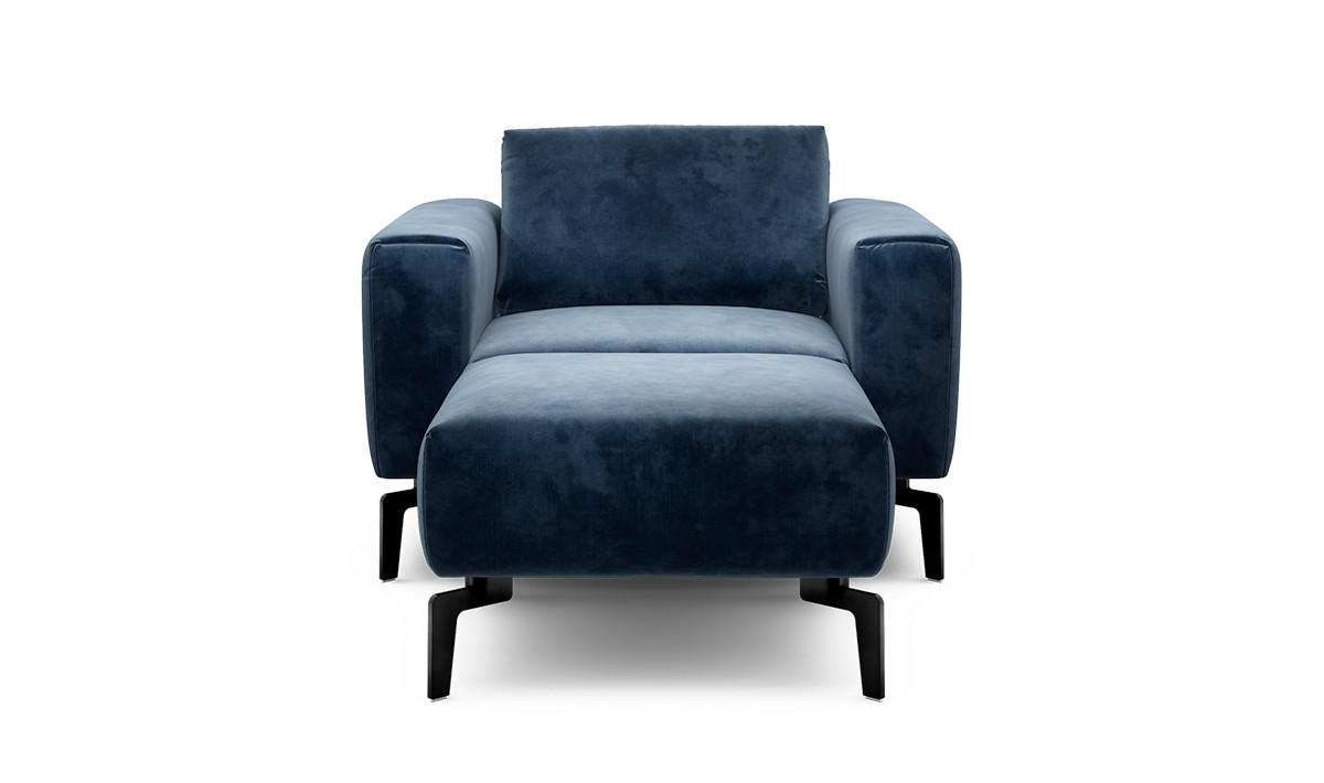 Sessel inkl. Hocker Samt    - Schwarz/Dunkelblau, Design, Textil/Metall (110/85/86-94cm) - SENSOO