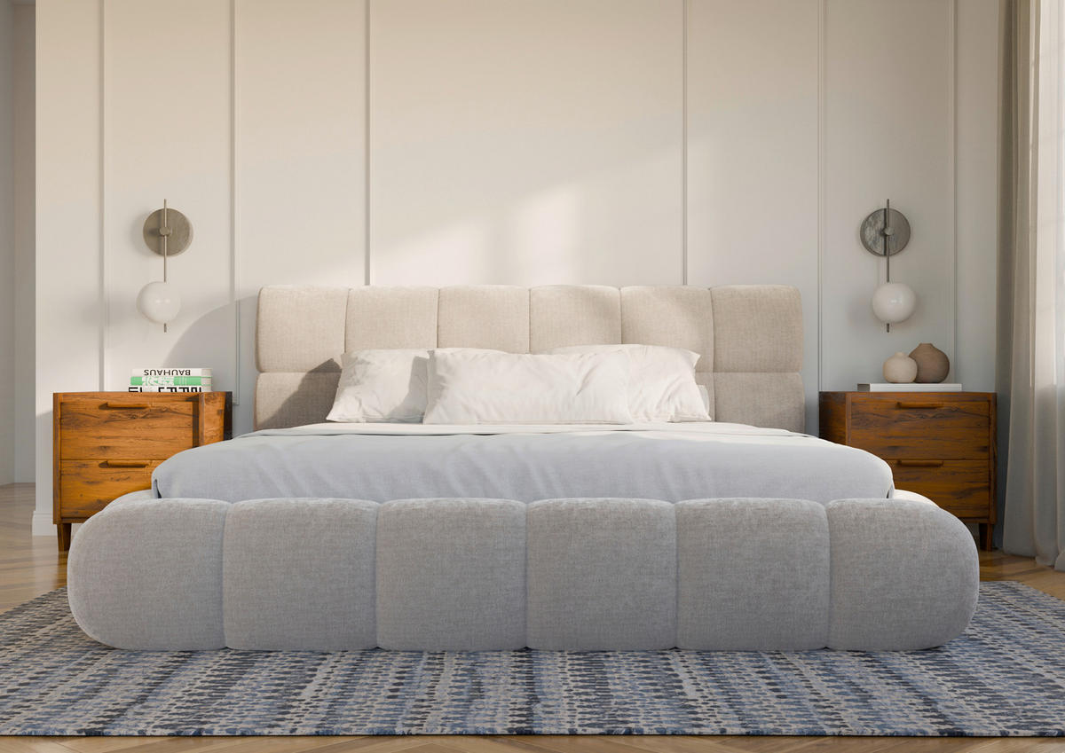 POLSTERBETT 180/200 cm,  in Beige, Lattenrost, Bettkasten,  - Beige/Schwarz, Design, Holz/Textil (180/200cm) - Chameo