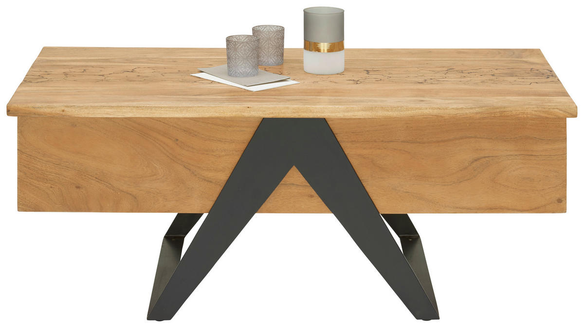 COUCHTISCH Akazie massiv 115/60/45(59) cm rechteckig Schwarz, Akaziefarben  - Schwarz/Akaziefarben, MODERN, Holz/Metall (115/60/45(59)cm) - Livetastic